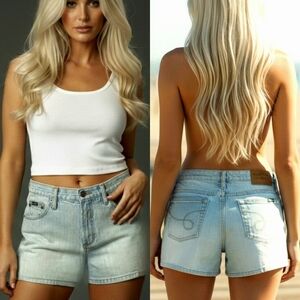 Vtg 90s Squeeze teal ombre acid wash ribbed denim booty jean shorts 8/10 NWOT